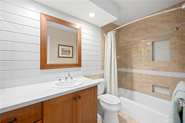 10139 Sun Valley Dr, Rancho Cucamonga, CA 91737 - full bathroom with vanity, shower / tub combo with curtain, and toilet