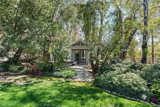10139 Sun Valley Dr, Rancho Cucamonga, CA 91737 - obstructed view of property featuring a front lawn and french doors