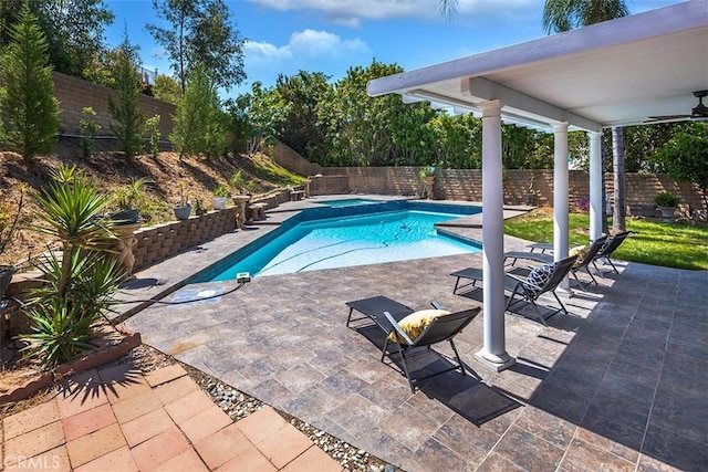 1250 Kinglake Dr, Diamond Bar, CA 91789 - view of swimming pool with a fenced backyard, a patio, and ceiling fan