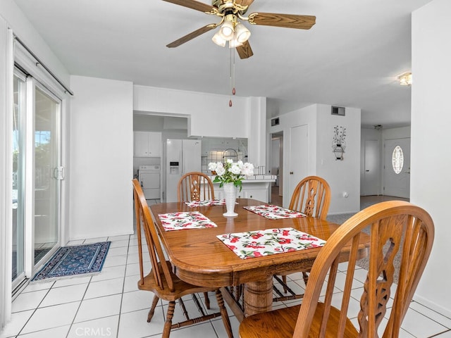 29412 Carmel Rd, Menifee, CA 92586 - dining area with ceiling fan and light tile patterned floors