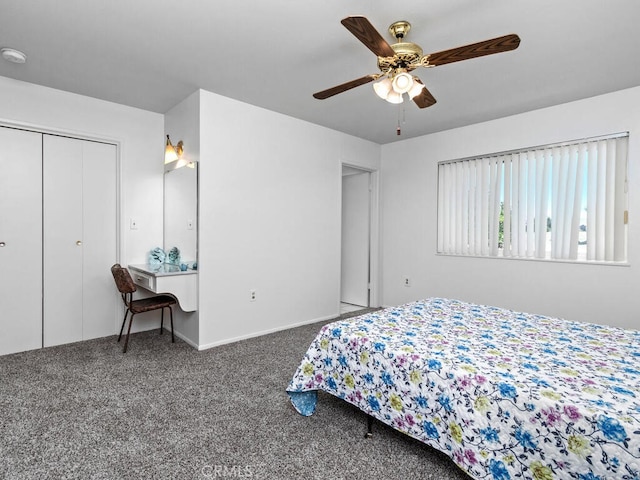 29412 Carmel Rd, Menifee, CA 92586 - carpeted bedroom featuring a ceiling fan, a closet, and baseboards