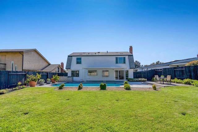 6871 Mewall Dr, San Diego, CA 92119 - back of house with a patio area, a chimney, and stucco siding