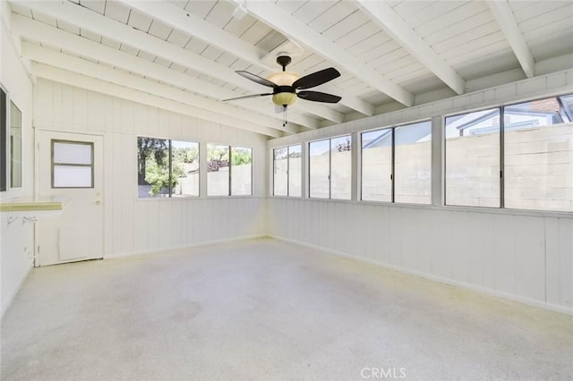 1919 Austin Ct, Claremont, CA 91711 - unfurnished sunroom with a ceiling fan, healthy amount of natural light, beamed ceiling, and carpet flooring