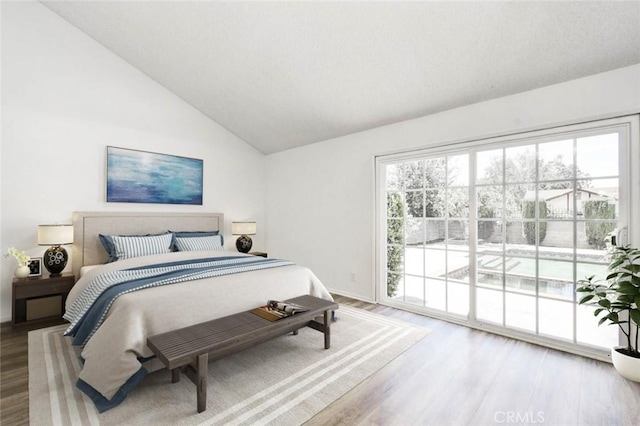 1919 Austin Ct, Claremont, CA 91711 - bedroom featuring wood finished floors, access to outside, vaulted ceiling, and baseboards