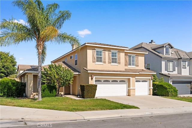 7626 Soaring Bird Ct, Eastvale, CA 92880 - traditional home featuring a garage, stucco siding, concrete driveway, and a front yard
