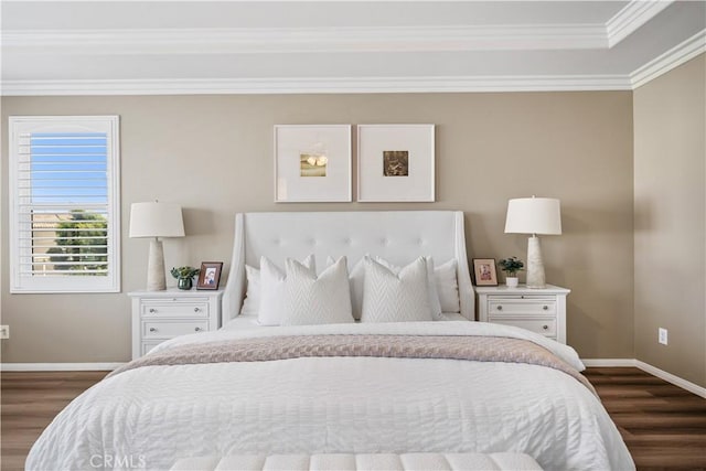 7626 Soaring Bird Ct, Eastvale, CA 92880 - bedroom with dark wood-style flooring, baseboards, and ornamental molding