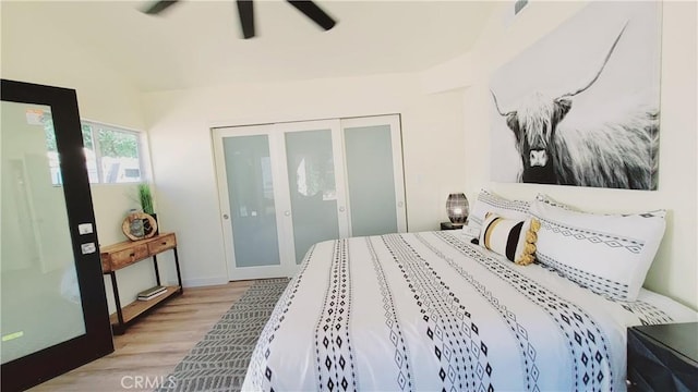 48 Pine Oaks Rd, Oroville, CA 95966 - bedroom with light wood-style floors, a ceiling fan, a closet, and baseboards