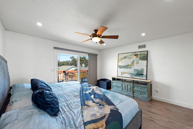 2548 Katherine Ct, El Cajon, CA 92020 - bedroom featuring access to outside, wood finished floors, recessed lighting, baseboards, and ceiling fan