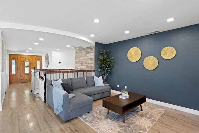 2548 Katherine Ct, El Cajon, CA 92020 - living room with recessed lighting, light wood-type flooring, baseboards, and an accent wall