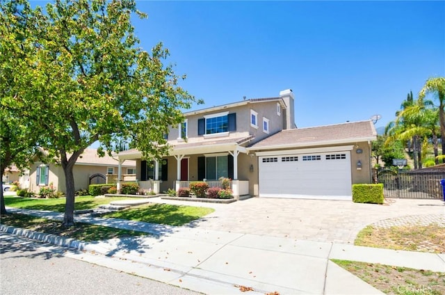12430 Split Rein Dr, Rancho Cucamonga, CA 91739 - traditional home featuring stucco siding, a porch, an attached garage, and driveway