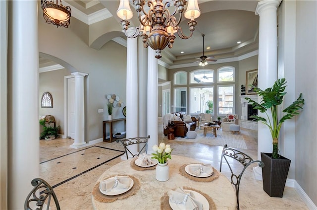 2096 E Olympic Ave, Fresno, CA 93730 - interior space with decorative columns, arched walkways, ornamental molding, inlaid floor details, and a high ceiling