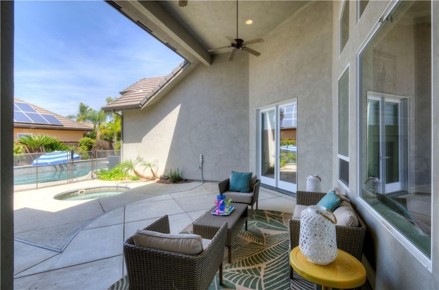 2096 E Olympic Ave, Fresno, CA 93730 - view of patio / terrace featuring an in-ground hot tub and ceiling fan