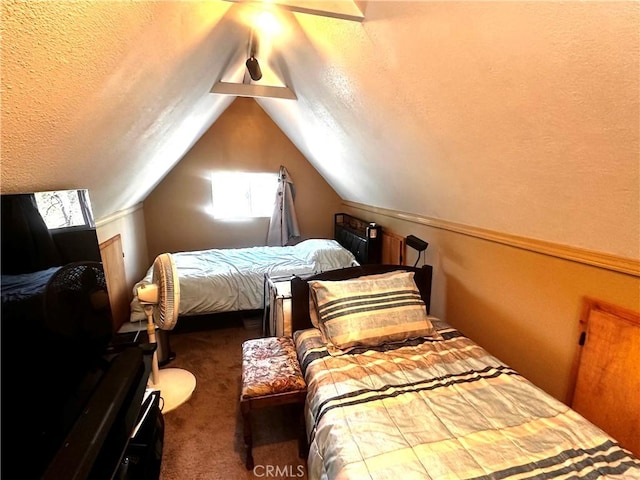 22864 Alder Ln, Crestline, CA 92325 - carpeted bedroom with a textured ceiling and lofted ceiling