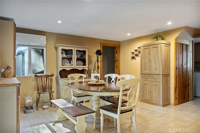 22864 Alder Ln, Crestline, CA 92325 - dining room featuring a wall mounted AC, recessed lighting, and light tile patterned flooring
