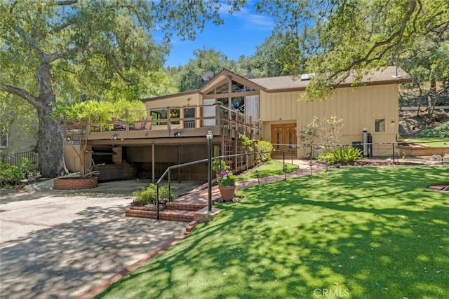8402 Mcgroarty St, Sunland, CA 91040 - rear view of house featuring a deck, a patio, and stairs