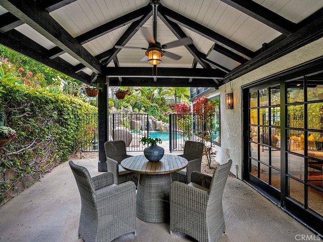 28021 Camino Santo Domingo, San Juan Capistrano, CA 92675 - view of patio / terrace featuring a gazebo, outdoor dining area, ceiling fan, and an outdoor pool