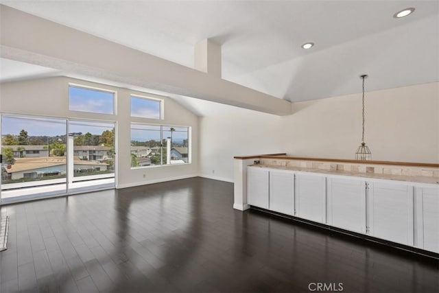 24851 Seagate Dr, Dana Point, CA 92629 - bar with lofted ceiling, baseboards, dark wood-style floors, and recessed lighting