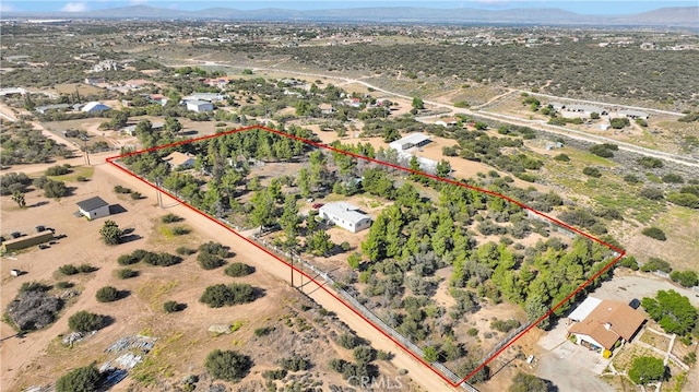 5635 Honeyhill Rd Unit A & B, Oak Hills, CA 92344 - aerial view of sparsely populated area featuring property boundaries highlighted and mountains