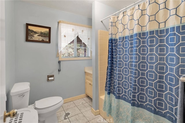 5635 Honeyhill Rd Unit A & B, Oak Hills, CA 92344 - bathroom featuring curtained shower, vanity, and tile patterned flooring