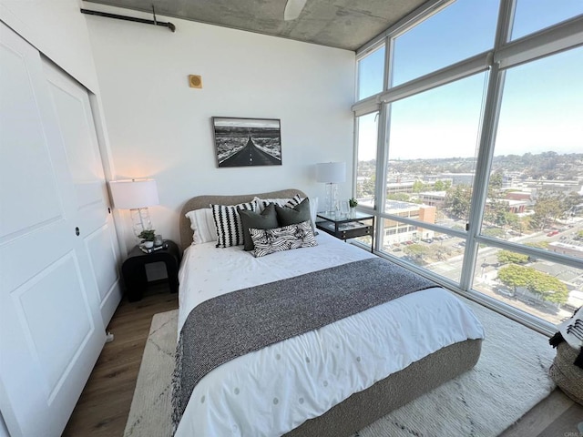 1080 Park Blvd Unit 1514, San Diego, CA 92101 - bedroom featuring wood finished floors, floor to ceiling windows, and a closet