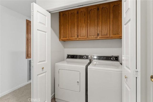 1585 Gate Ln, Paradise, CA 95969 - laundry room featuring cabinet space, independent washer and dryer, carpet flooring, and baseboards
