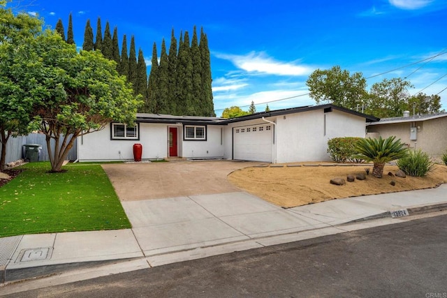 13824 Powers Rd, Poway, CA 92064 - single story home with concrete driveway, a garage, stucco siding, and a front yard