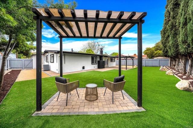 13824 Powers Rd, Poway, CA 92064 - view of yard featuring a pergola, a patio area, and central AC