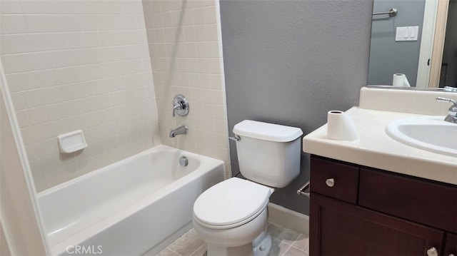 10372 Christo Way, Elk Grove, CA 95757 - bathroom with toilet, vanity, a textured wall, baseboards, and shower / washtub combination