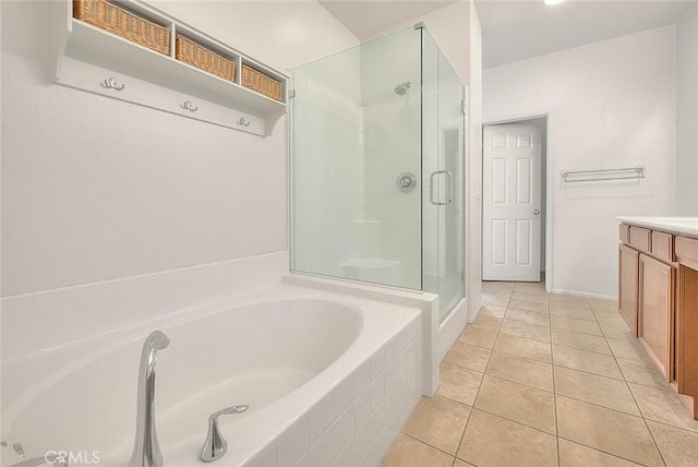 1080 Athens Way, Upland, CA 91786 - bathroom featuring a stall shower, tile patterned floors, a bath, and vanity