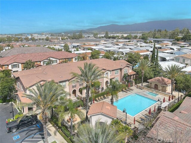 1080 Athens Way, Upland, CA 91786 - aerial view of residential area with a pool area and mountains