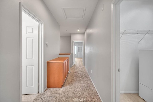 1080 Athens Way, Upland, CA 91786 - corridor featuring attic access, baseboards, and light colored carpet