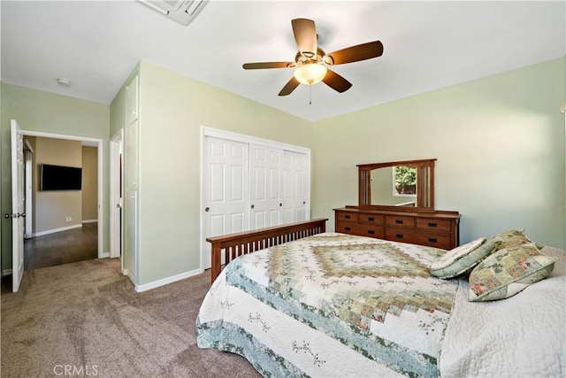 31484 Britton Cir, Temecula, CA 92591 - bedroom featuring a closet, carpet floors, ceiling fan, and baseboards