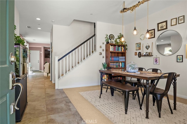 3245 Moss Landing Blvd, Oxnard, CA 93036 - dining area with stairway, baseboards, and recessed lighting