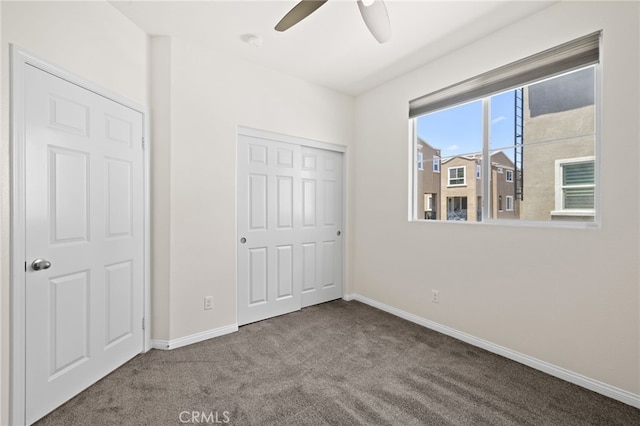 14856 Maple Ter, Panorama City, CA 91402 - unfurnished bedroom featuring carpet, baseboards, a closet, and ceiling fan