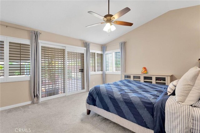 13950 High Falls Trl, Apple Valley, CA 92307 - bedroom featuring vaulted ceiling, carpet, baseboards, and ceiling fan