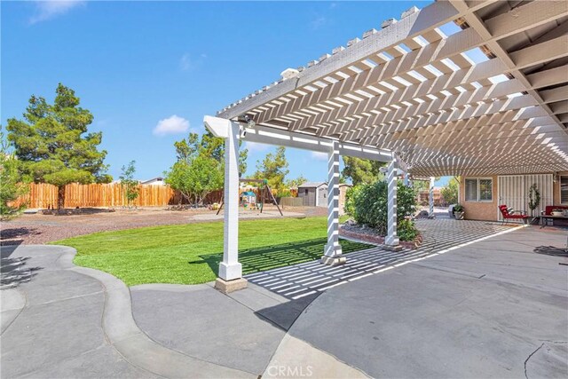 13950 High Falls Trl, Apple Valley, CA 92307 - view of patio / terrace with a pergola and a playground