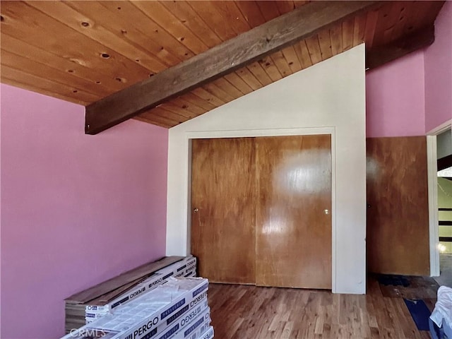 2521 Cedarwood Dr, Pine Mountain Club, CA 93222 - unfurnished bedroom with wood finished floors, wood ceiling, and a closet