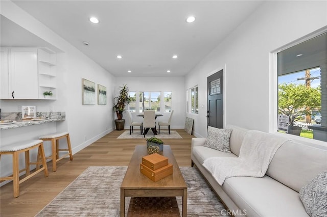 201 S Melrose St, Placentia, CA 92870 - living room with light wood-style flooring, recessed lighting, and baseboards