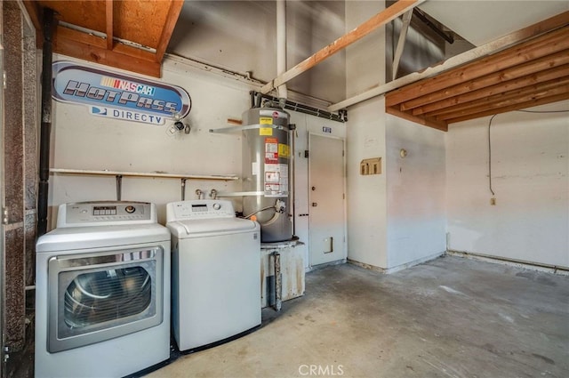 8072 Sundance Ln, La Palma, CA 90623 - laundry room with washing machine and clothes dryer, strapped water heater, and a garage