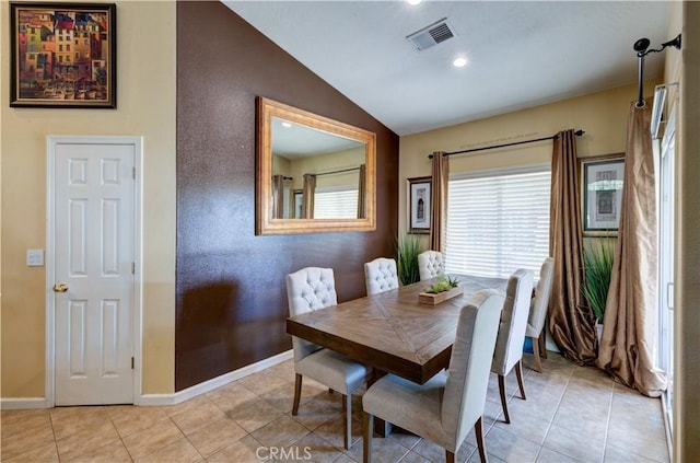 2267 Lorena Ave, Sanger, CA 93657 - dining area featuring vaulted ceiling, light tile patterned floors, baseboards, and recessed lighting