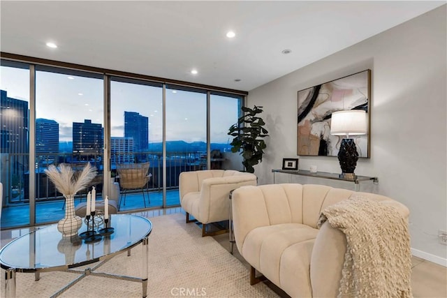 2160 Century Park E Unit 1512, Los Angeles, CA 90067 - living room with a wall of windows, recessed lighting, and baseboards