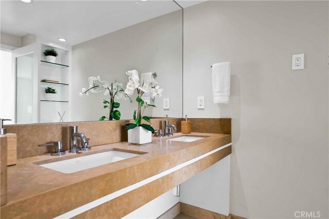 2160 Century Park E Unit 1512, Los Angeles, CA 90067 - full bath with double vanity, recessed lighting, and built in shelves