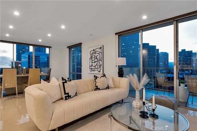 2160 Century Park E Unit 1512, Los Angeles, CA 90067 - tiled living area with expansive windows, recessed lighting, healthy amount of natural light, and a city view