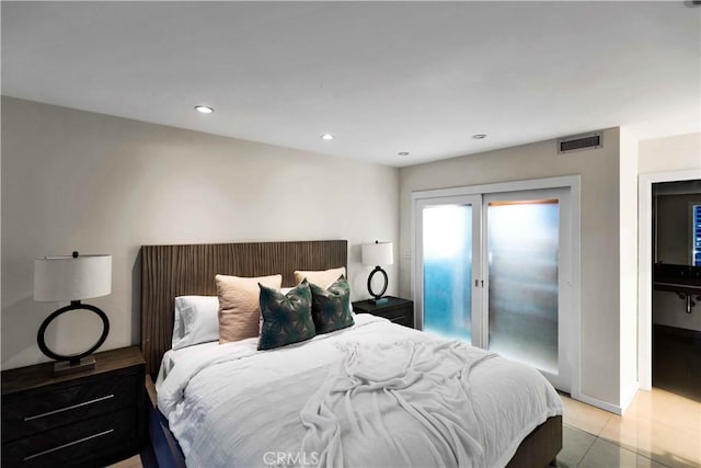 2160 Century Park E Unit 1512, Los Angeles, CA 90067 - bedroom featuring access to exterior, light tile patterned flooring, and recessed lighting