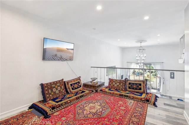 1711 Grismer Ave Unit 7, Burbank, CA 91504 - living room with a chandelier, wood finished floors, and recessed lighting