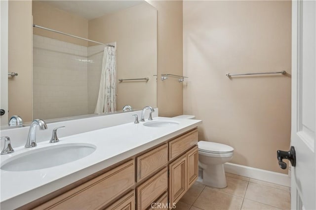 28291 La Plumosa, Laguna Niguel, CA 92667 - full bathroom featuring tile patterned floors, toilet, double vanity, tiled shower, and baseboards