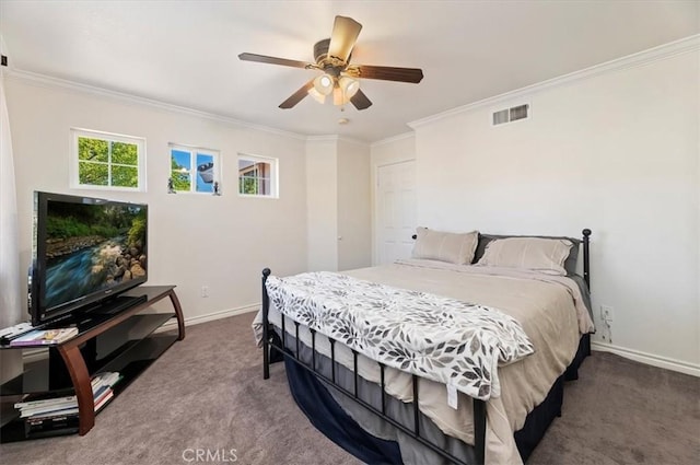 23328 Stone Rdg, Murrieta, CA 92562 - bedroom with carpet, crown molding, baseboards, and ceiling fan
