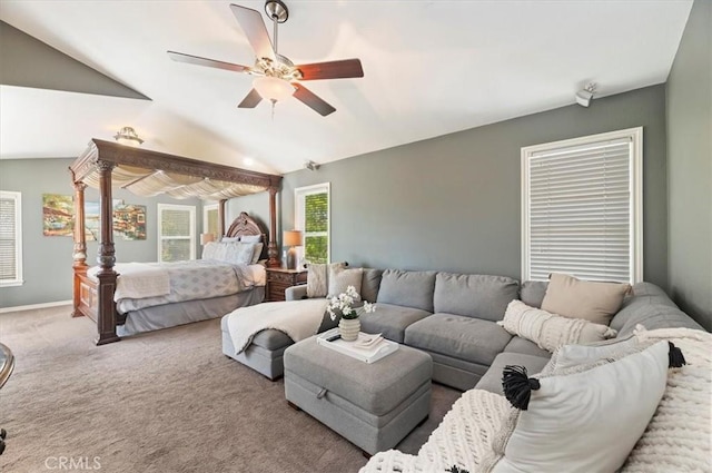 23328 Stone Rdg, Murrieta, CA 92562 - bedroom featuring carpet flooring, a ceiling fan, lofted ceiling, and baseboards