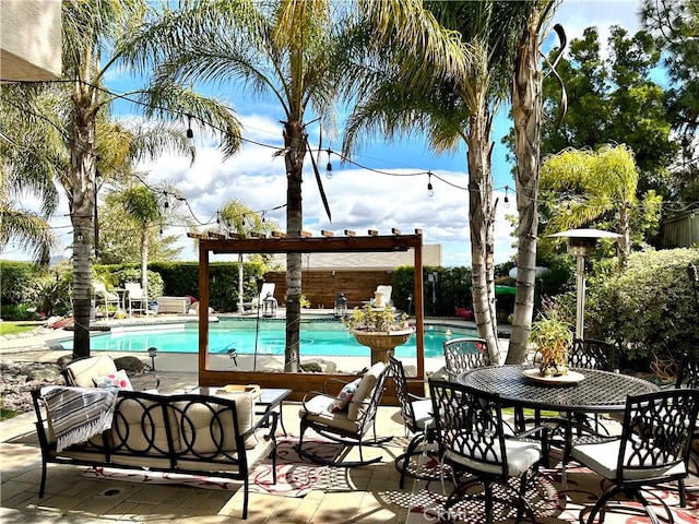 23328 Stone Rdg, Murrieta, CA 92562 - view of pool with an outdoor hangout area, a patio, and a pergola