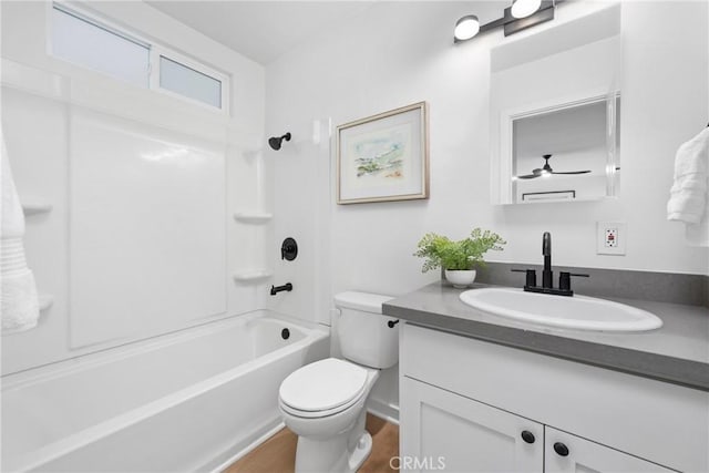 502 36th St, Newport Beach, CA 92663 - full bathroom featuring toilet, wood finished floors, vanity, washtub / shower combination, and ceiling fan